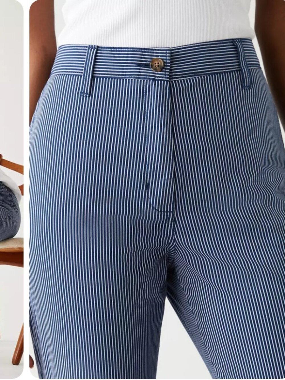 M&S Navy Pinstripe Cotton Chinos Size 14 Stretch Ankle Pants EUC - Picture 12 of 12